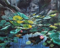 O026 蔡雪貞---山腳下的荷塘 油畫 61x76.2cm